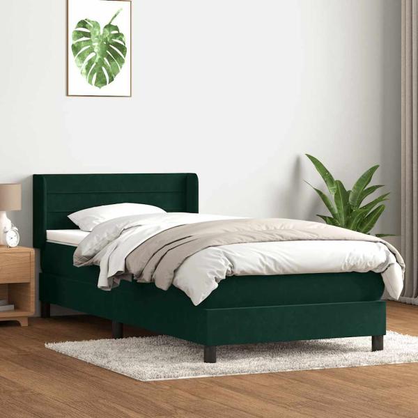 ARDEBO.de - Boxspringbett mit Matratze Dunkelgrün 80x220 cm Samt