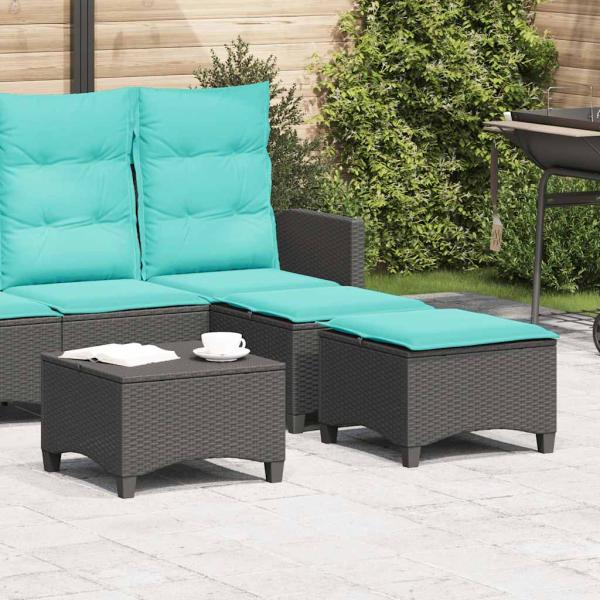 ARDEBO.de - Gartenhocker mit Kissen 2 Stk. Schwarz 55x55x36 cm Poly Rattan