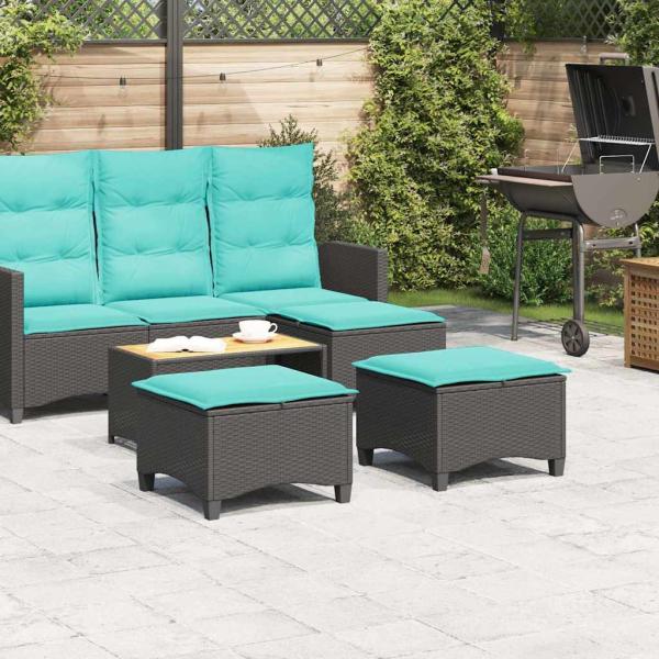 Gartenhocker mit Kissen 2 Stk. Schwarz 55x55x36 cm Poly Rattan