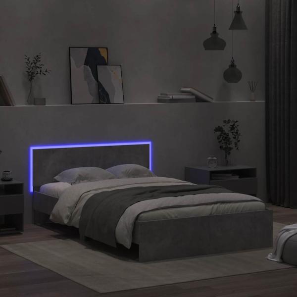 Bettgestell mit Kopfteil LED-Beleuchtung Betongrau 140x200 cm