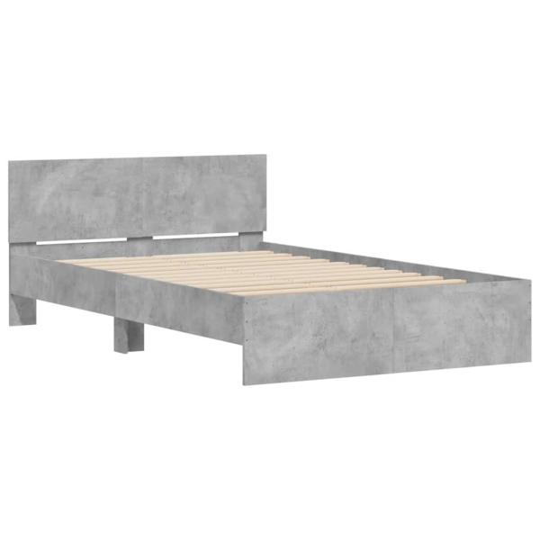 Bettgestell mit Kopfteil LED-Beleuchtung Betongrau 140x200 cm