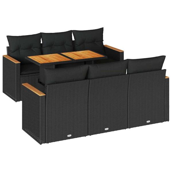 7-tlg. Garten-Sofagarnitur mit Kissen Schwarz Poly Rattan