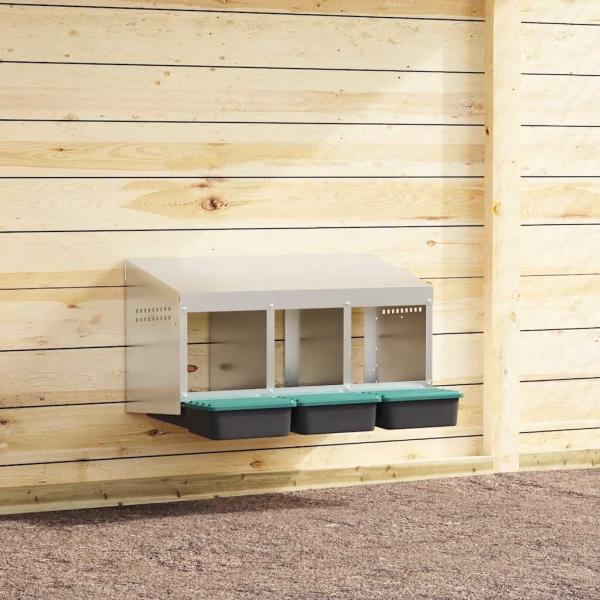 ARDEBO.de - Hühner-Nistkasten 3 Fächer Wandmontage Verzinkter Stahl