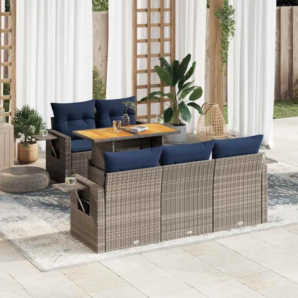 ARDEBO.de - 6-tlg. Garten-Sofagarnitur mit Kissen Grau Poly Rattan