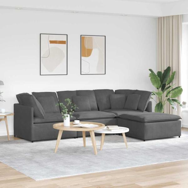 ARDEBO.de - Modulares Sofa mit Fußhocker Kissen Cordstoff Dunkelgrau