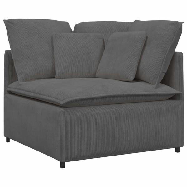 Modulares Sofa mit Fußhocker Kissen Cordstoff Dunkelgrau