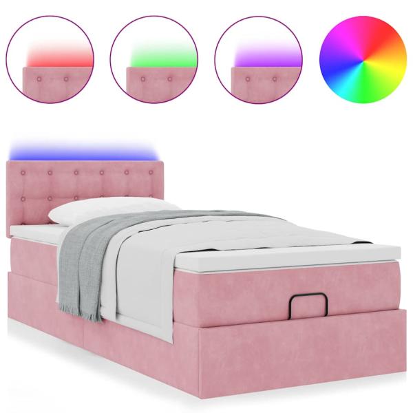 Ottomane Bett mit Matratze & LEDs Rosa 80x200 cm Samt