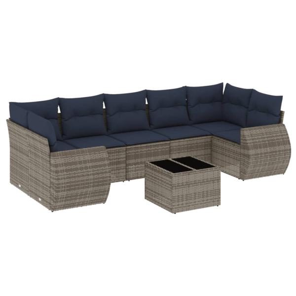 8-teiliges Gartensofa-Set mit Kissen, grau, Polyrattan
