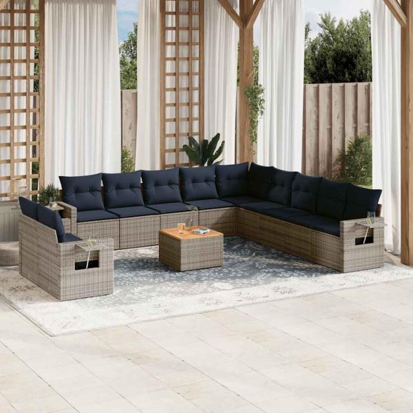 ARDEBO.de - 12-teiliges Gartensofa-Set mit Kissen, grau, Polyrattan