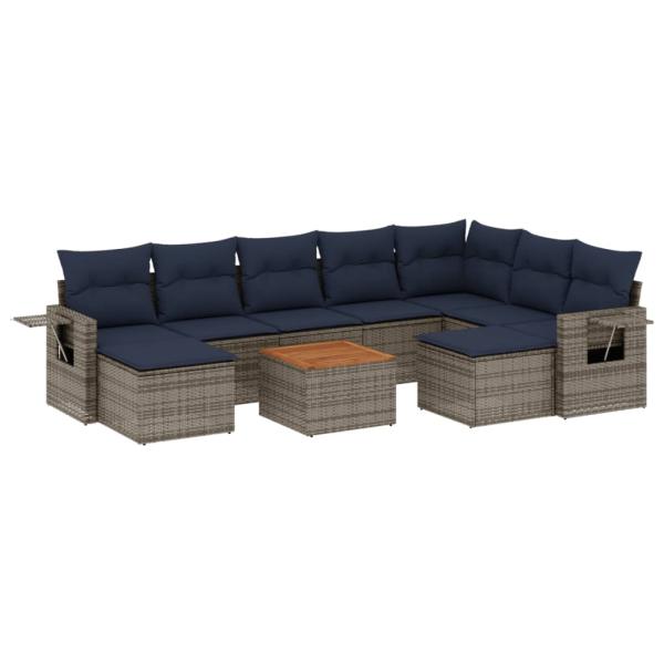 10-teiliges Gartensofa-Set mit Kissen, grau, Polyrattan