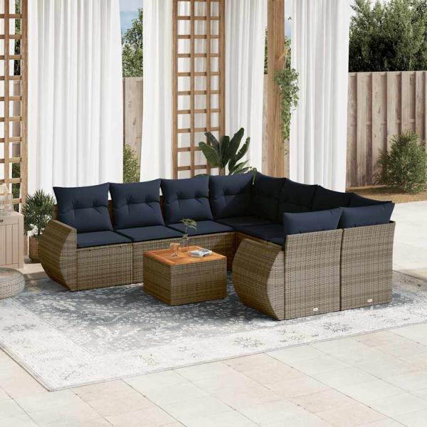 ARDEBO.de - 9-teiliges Gartensofa-Set mit Kissen, grau, Polyrattan