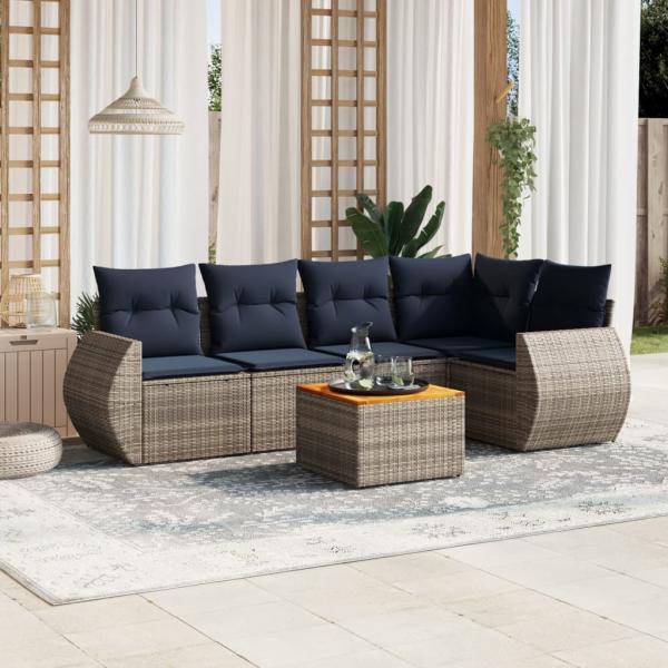 ARDEBO.de - 6-teiliges Gartensofa-Set mit Kissen, grau, Polyrattan