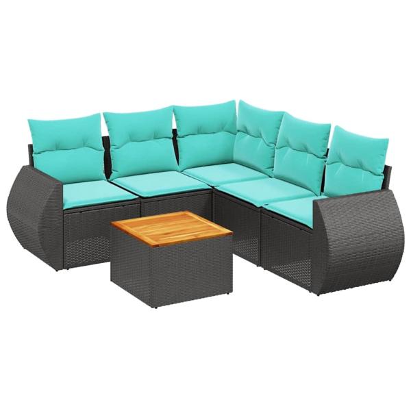 6-teiliges Gartensofa-Set mit Kissen, schwarzes Polyrattan
