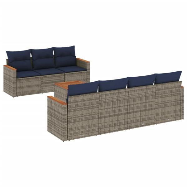 8-teiliges Gartensofa-Set mit Kissen, grau, Polyrattan