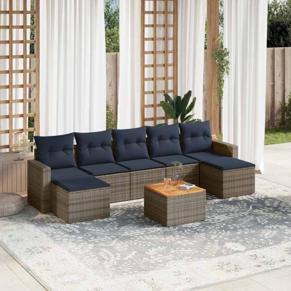 ARDEBO.de - 8-teiliges Gartensofa-Set mit Kissen, grau, Polyrattan