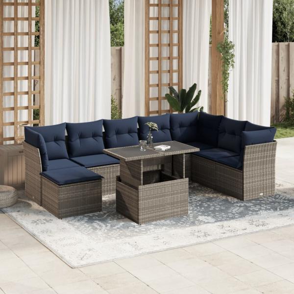 ARDEBO.de - 9-teiliges Gartensofa-Set mit Kissen, grau, Polyrattan