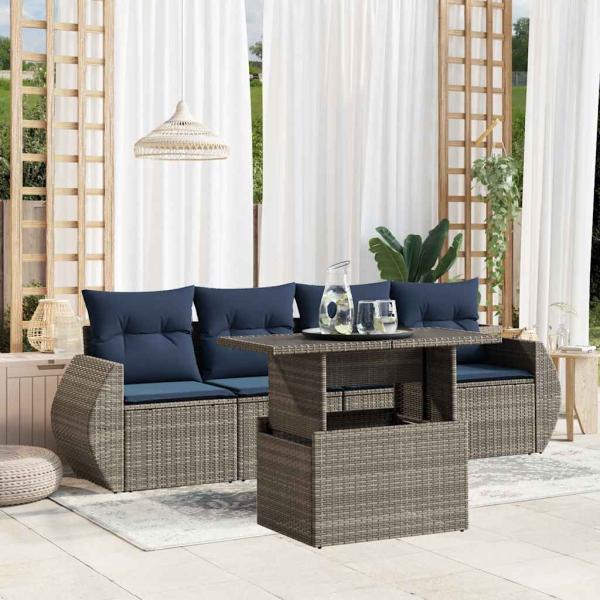ARDEBO.de - 5-teiliges Gartensofa-Set mit Kissen, grau, Polyrattan