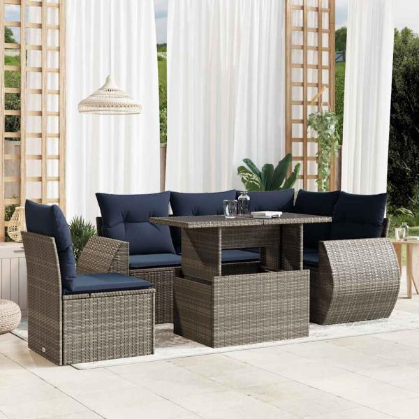 ARDEBO.de - 6-teiliges Gartensofa-Set mit Kissen, grau, Polyrattan