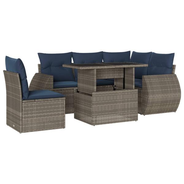 6-teiliges Gartensofa-Set mit Kissen, grau, Polyrattan