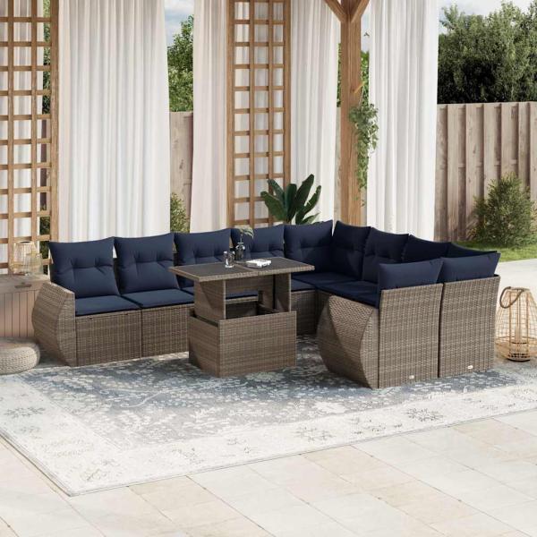 ARDEBO.de - 10-teiliges Gartensofa-Set mit Kissen, grau, Polyrattan