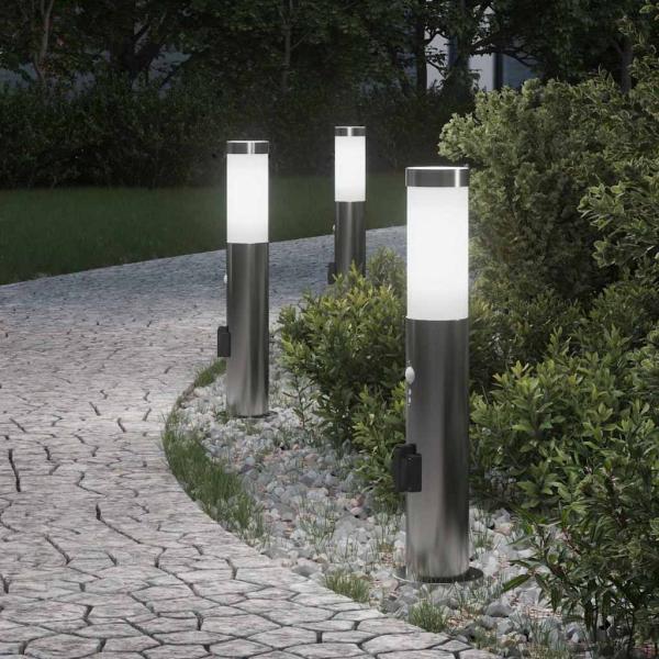 ARDEBO.de - Pollerleuchten mit Sensor&Steckdose 3er 50 cm Edelstahl IP44