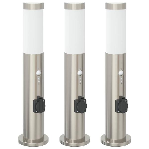 Pollerleuchten mit Sensor&Steckdose 3er 50 cm Edelstahl IP44