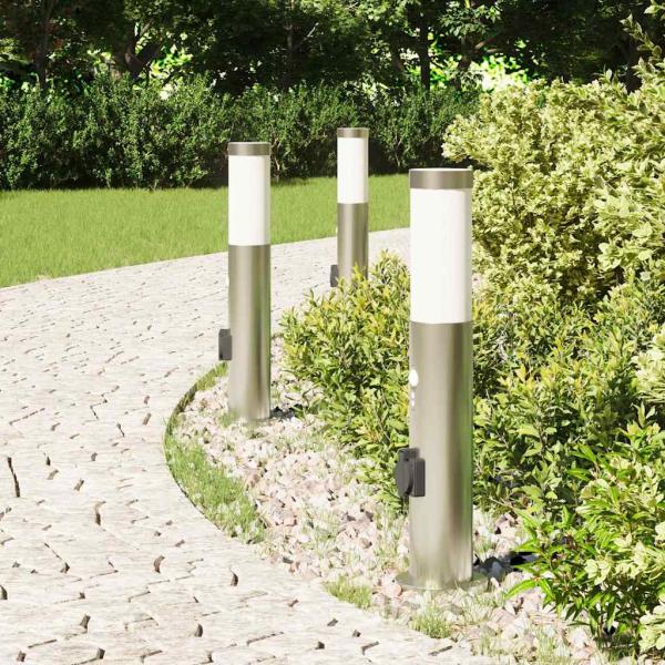 Pollerleuchten mit Sensor&Steckdose 3er 50 cm Edelstahl IP44
