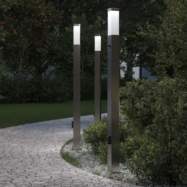 ARDEBO.de - Pollerleuchten mit Sensor&Steckdose 3 Stk. 110 cm Edelstahl IP44
