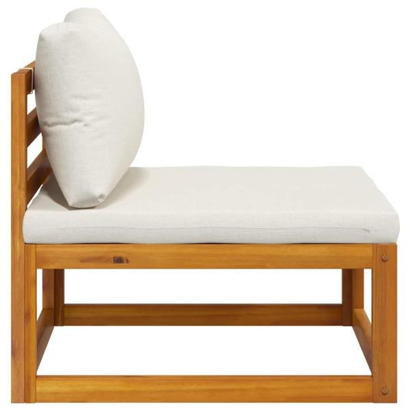 Modular-Mittelsofa mit Cremeweißen Kissen Akazie Massivholz