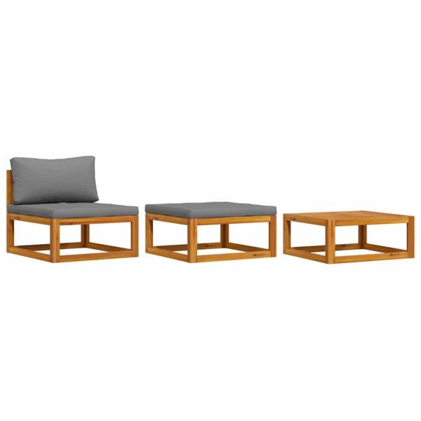 3-tlg. Garten-Lounge-Set mit Kissen Massivholz Akazie