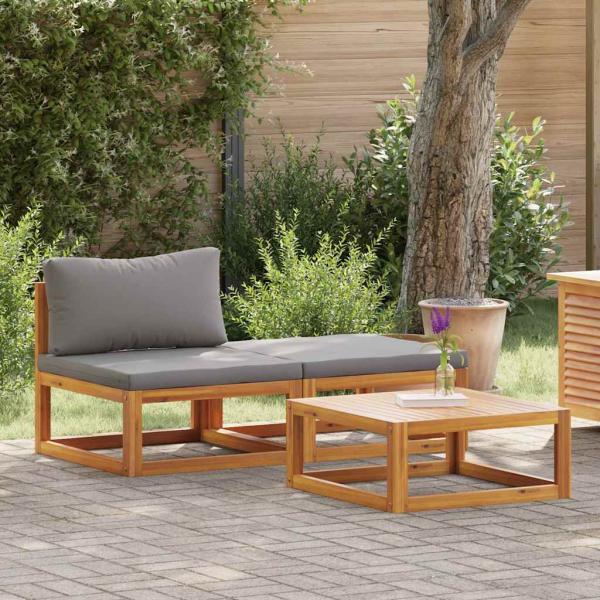 3-tlg. Garten-Lounge-Set mit Kissen Massivholz Akazie