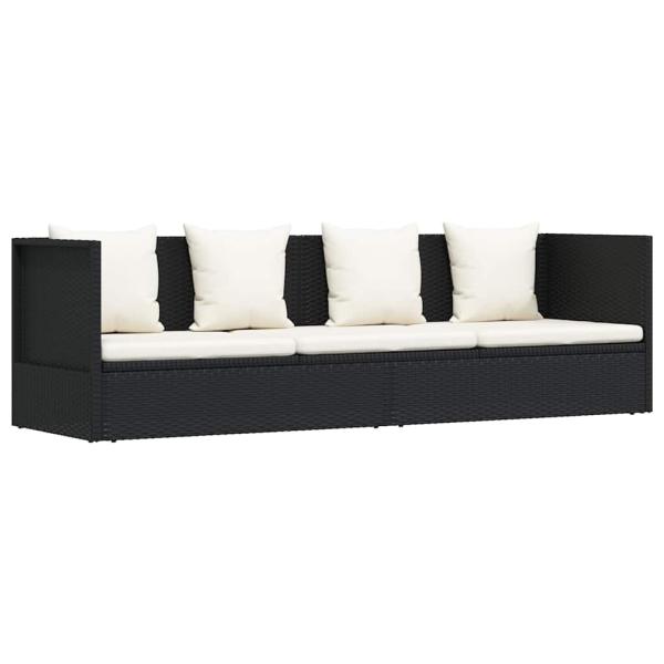 Garten-Sofabett mit Kissen Poly Rattan Schwarz