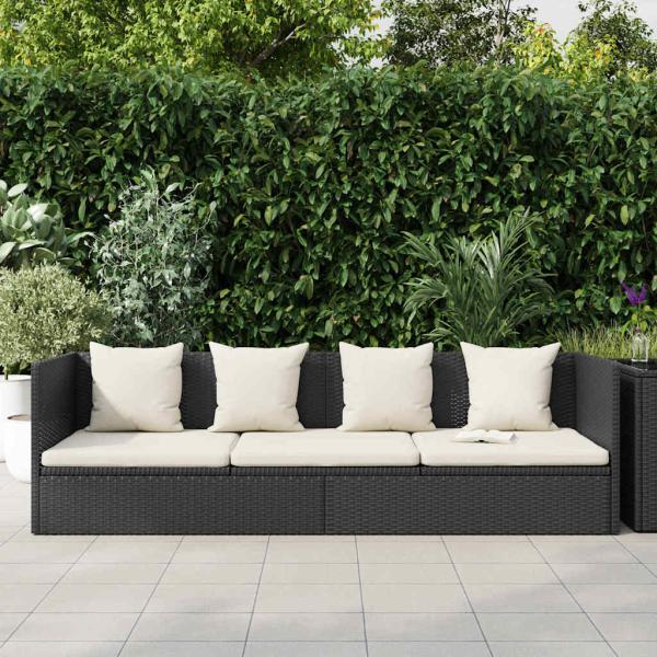 Garten-Sofabett mit Kissen Poly Rattan Schwarz