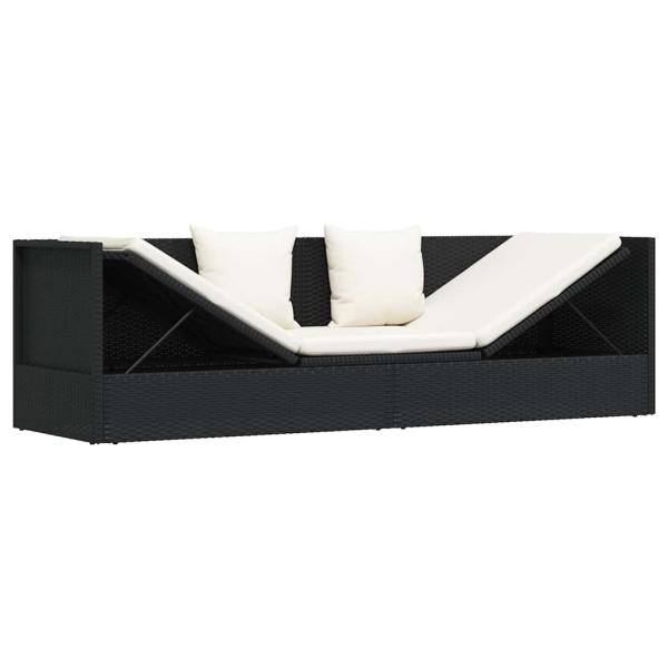 Garten-Sofabett mit Kissen Poly Rattan Schwarz