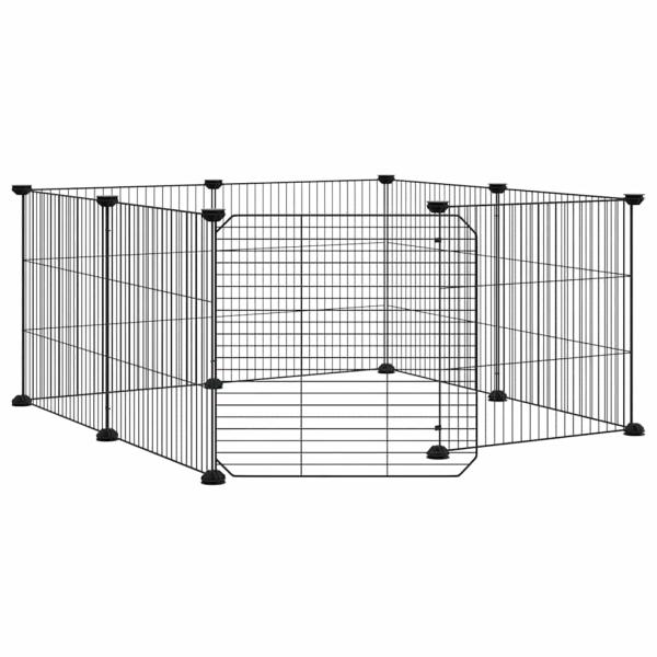 8-Panel-Haustierkäfig mit Tür Schwarz 70x70x35 cm Stahl
