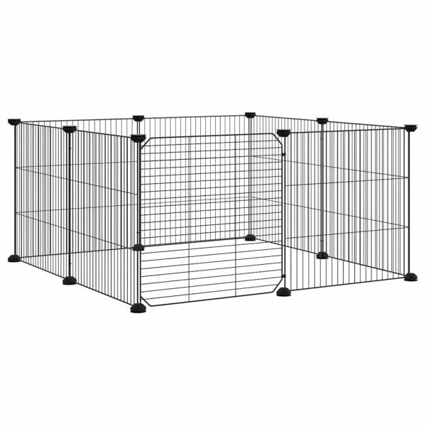 8-Panel-Haustierkäfig mit Tür Schwarz 70x70x35 cm Stahl