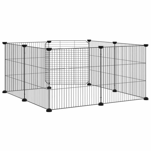 8-Panel-Haustierkäfig mit Tür Schwarz 70x70x35 cm Stahl
