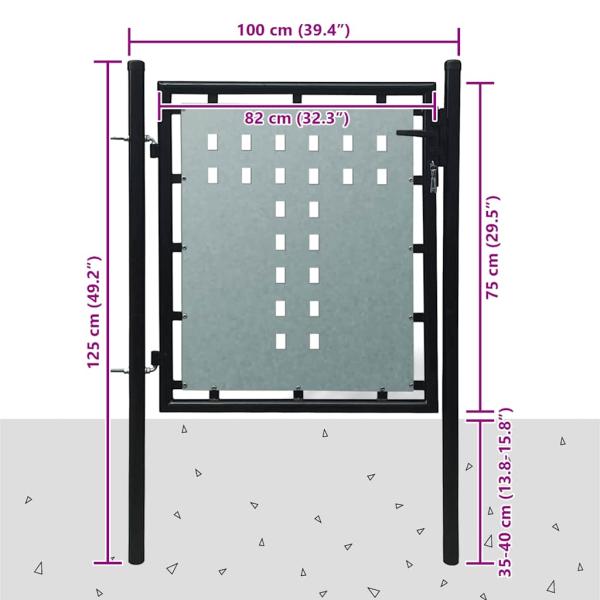 Schwarzes Einzeltor für Zäune 100 x 75 cm