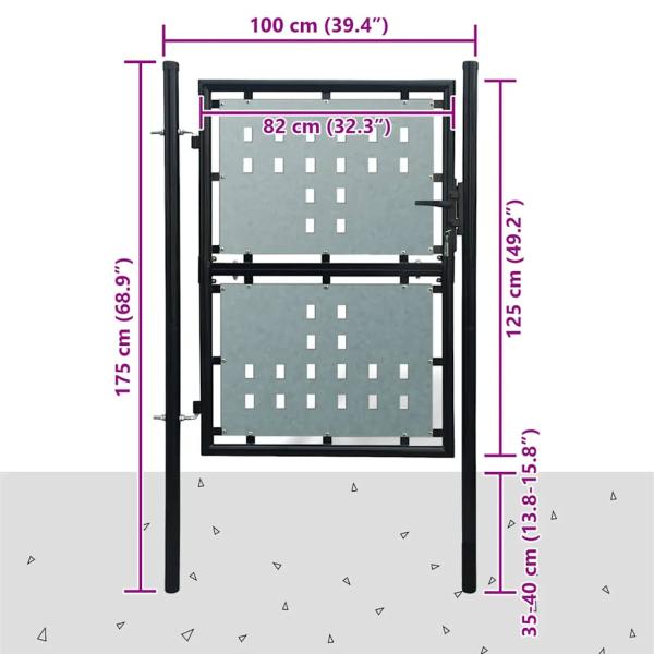 Schwarzes Einzeltür-Gartentor 100x125 cm
