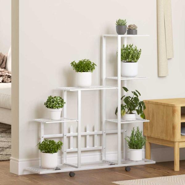 ARDEBO.de - Blumenständer auf Rollen 94,5x25x92,5 cm Weiß Metall