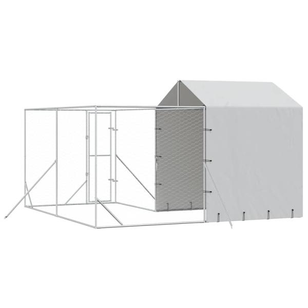 Outdoor-Hundezwinger mit Dach Silbern 4x4x2,5m Verzinkter Stahl
