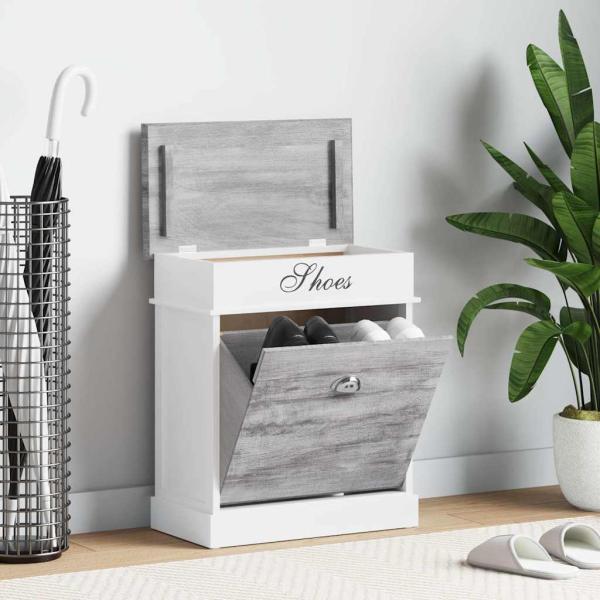 ARDEBO.de - Schuhschrank Grau 50 x 28 x 58 cm Paulownia Holz