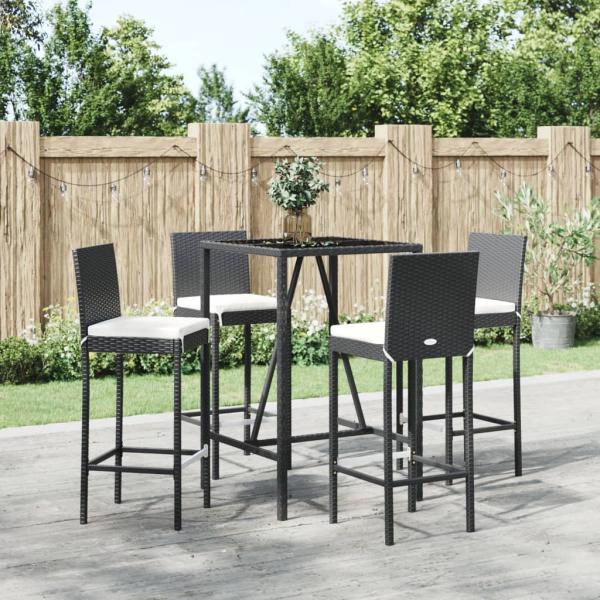 ARDEBO.de - 5-tlg. Gartenbar-Set mit Kissen Schwarz Poly Rattan