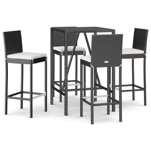 5-tlg. Gartenbar-Set mit Kissen Schwarz Poly Rattan