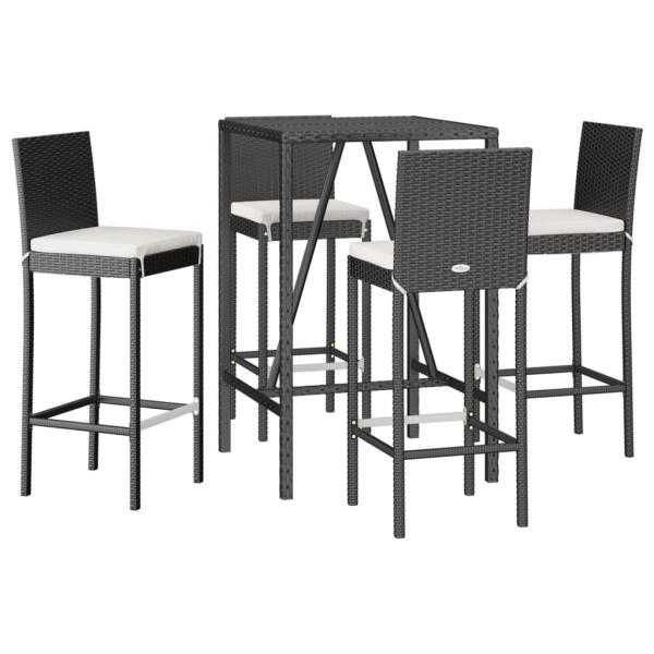 5-tlg. Gartenbar-Set mit Kissen Schwarz Poly Rattan