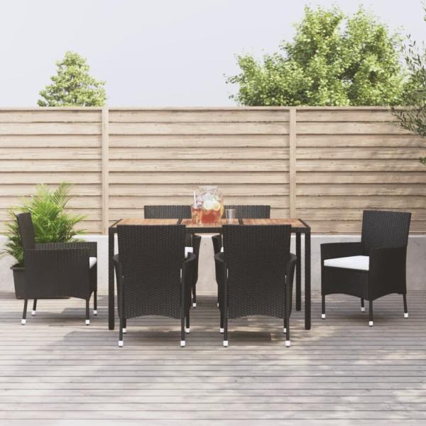 ARDEBO.de - 7-tlg. Garten-Essgruppe mit Kissen Schwarz Poly Rattan