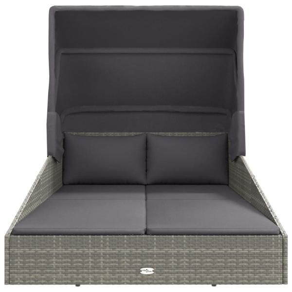 Sonnenliege mit Faltdach Grau 200x114x128 cm Poly Rattan