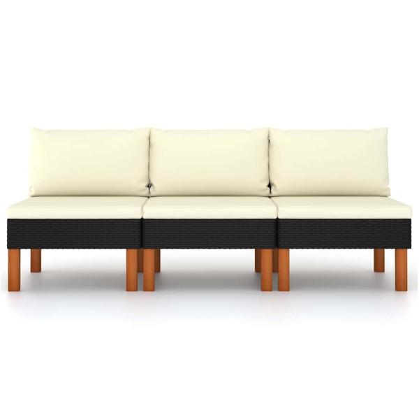 ARDEBO.de - Mittelsofas 3 Stk. Poly Rattan und Eukalyptus Massivholz