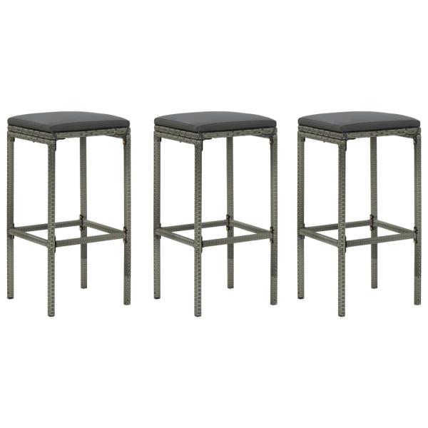 ARDEBO.de - Barhocker mit Kissen 3 Stk. Grau Poly Rattan
