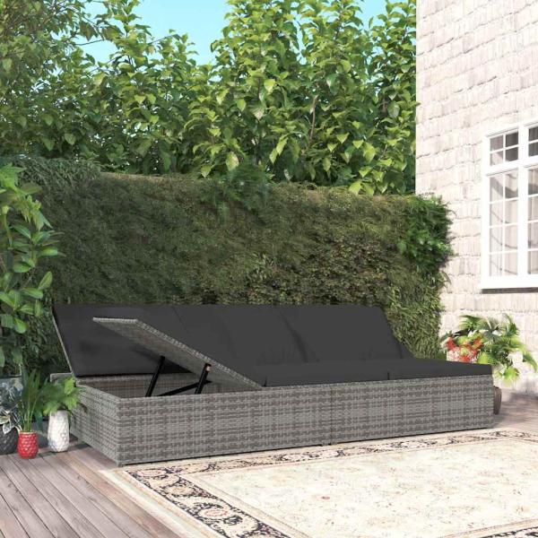 ARDEBO.de - Sonnenliege mit Auflagen Poly Rattan Dunkelgrau